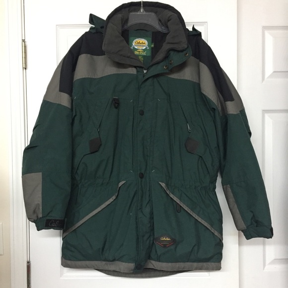 Cabela’s Heavy Green Dry Plus Ski Jacket Coat with Goggles Cleaning Cloth Sz L